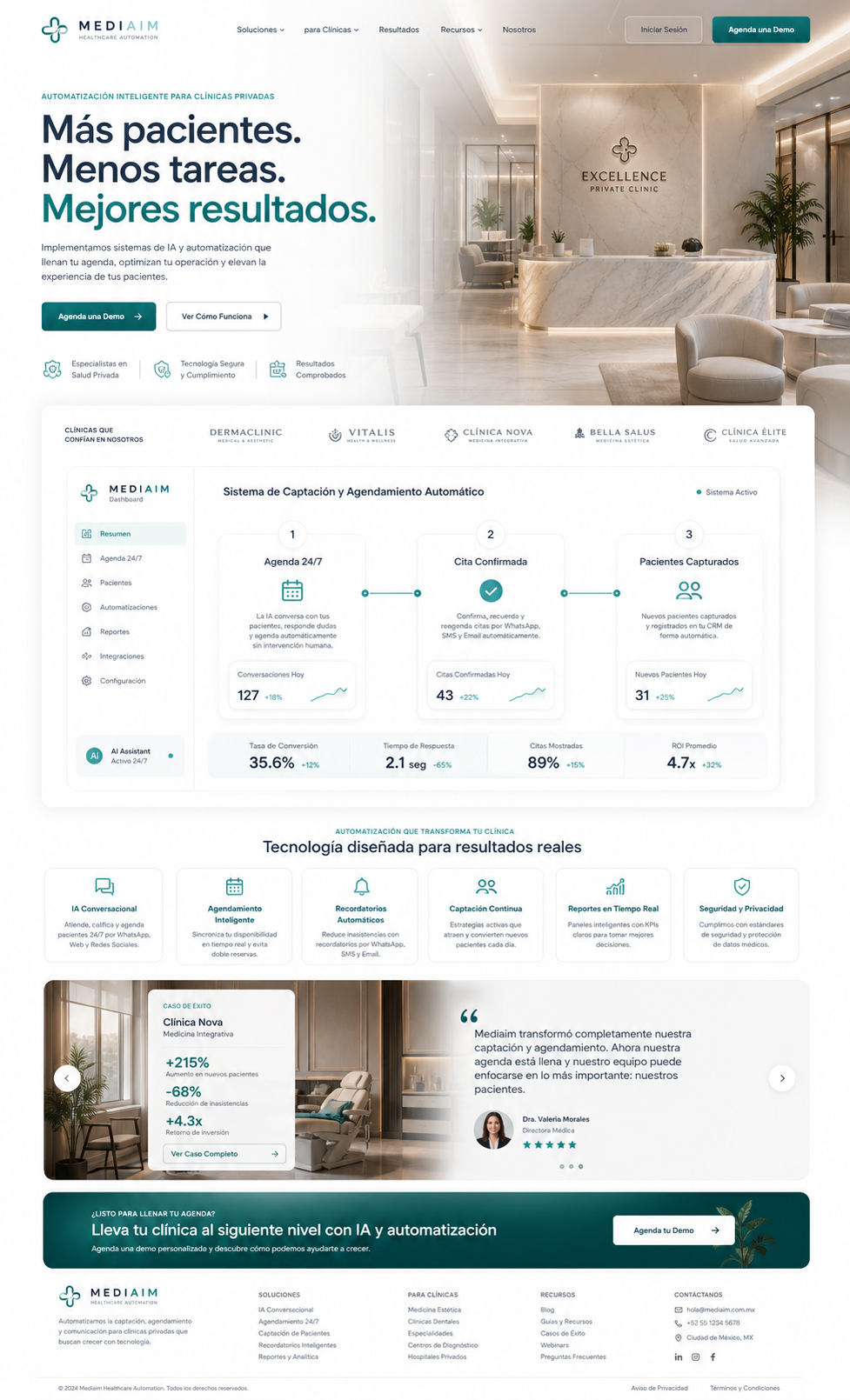 Mockup de página y agenda para clínicas privadas